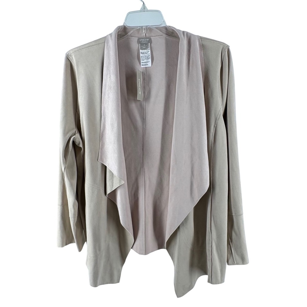 Chicos Travelers Powdered Taupe Double Faced Suede Drape Jacket 570284017 Size 3